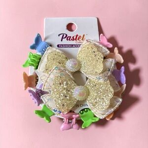 Glitter Hair Bows with Colorful Clips Set